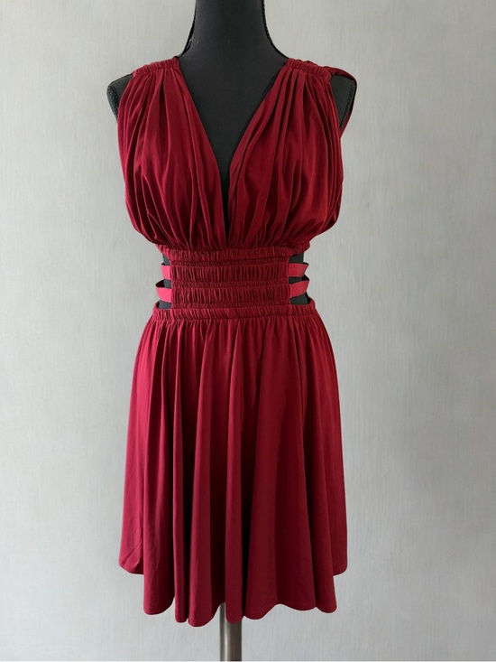 Express Dresses & Skirts - Sleeveless V-Neck Burgundy Cocktail Dress with Smocked Cutout Waist